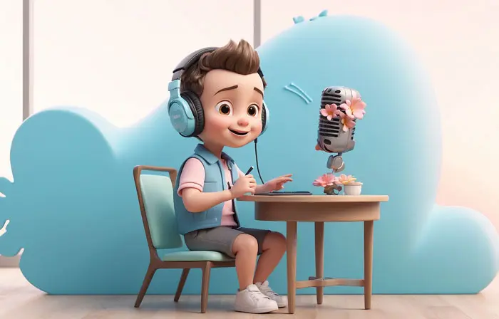 Singer Boy Cartoon 3D Character Illustration